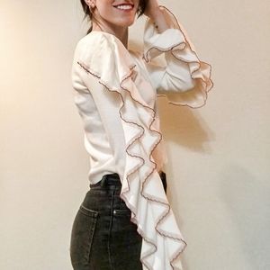 Club Monaco White Ruffle Sleeve Sweater size M